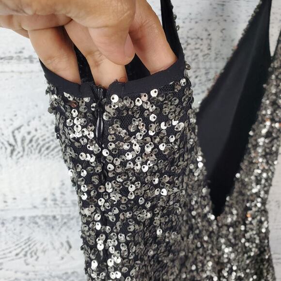 Foreign Exchange Silver Sequin Babydoll Top Size Small NWT Cocktail Glam Evening - Picture 5 of 10